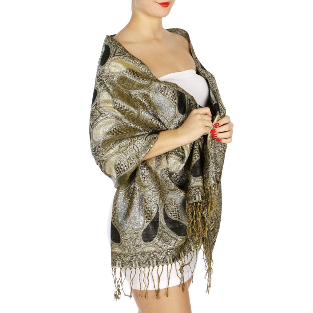 NWT Lurex Paisley Pashmina Shawl Wrap - Picture 5 of 8